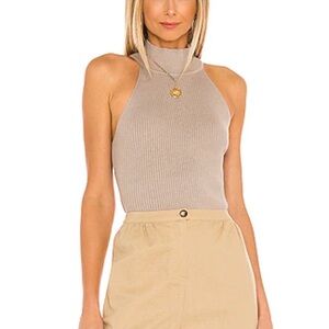 Beige Halter Neck Rib Knit Top